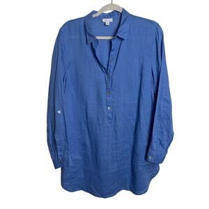 J. Jill Love Linen Blue Linen Tunic Long Sleeve Blouse Top Women's Size Medium